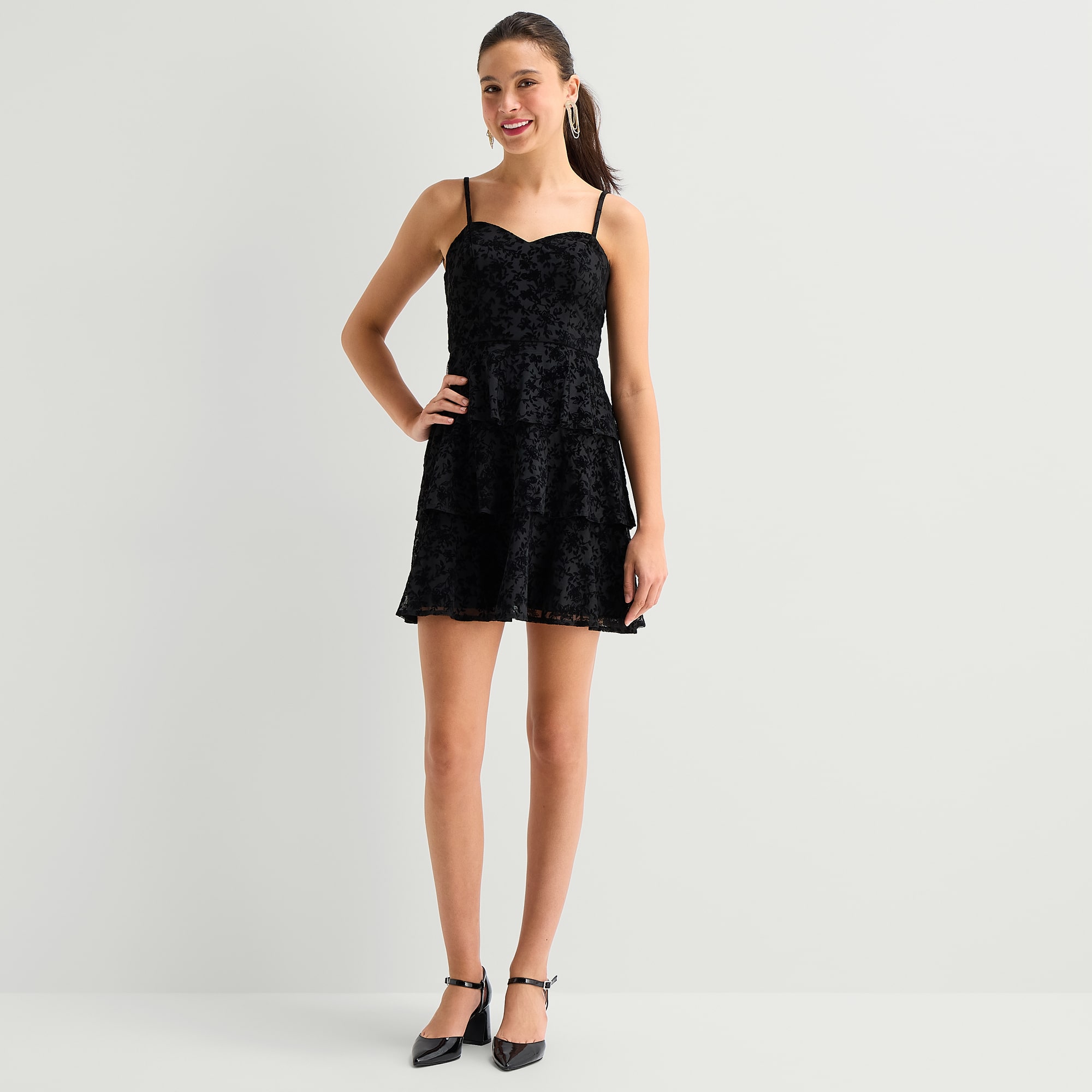 by&by Womens Juniors V Neck Sleeveless Floral Fit + Flare Dress