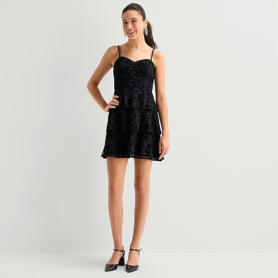 by&by Womens Juniors Sweetheart Neck Sleeveless Floral Fit + Flare Dress