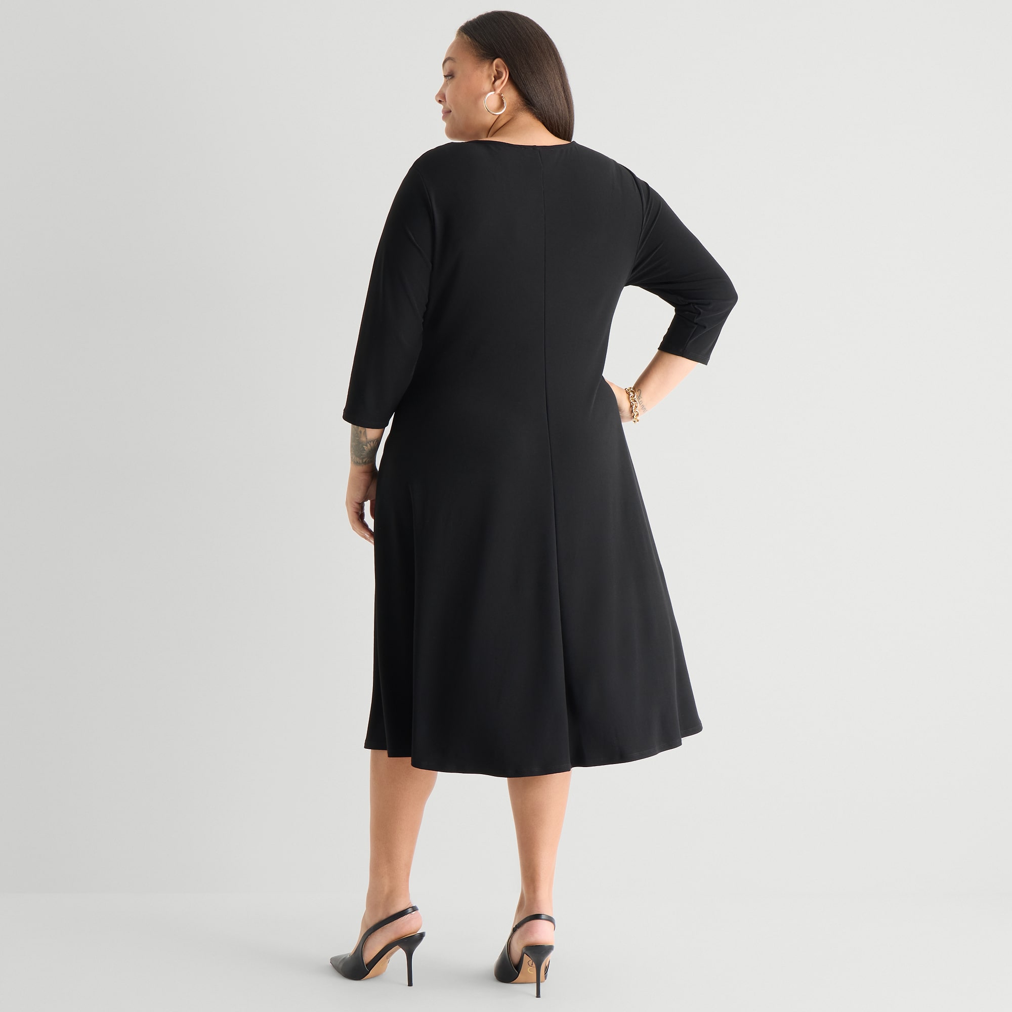 Perceptions Womens Plus Midi Round Neck 3/4 Sleeve Fit + Flare Dress