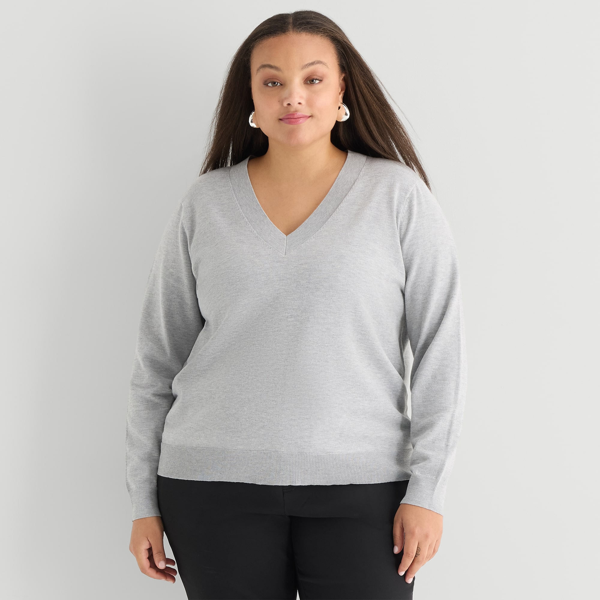 Worthington Plus Womens V Neck Long Sleeve Pullover Sweater