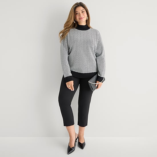 Worthington Plus Womens Mock Neck Long Sleeve Pullover Sweater