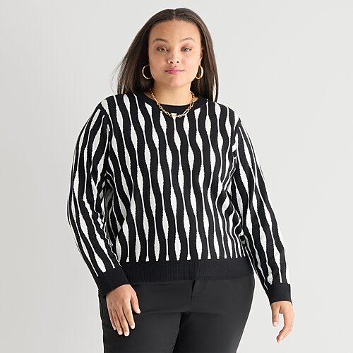 Worthington Plus Womens Crew Neck Long Sleeve Pullover Sweater, 3x, Black