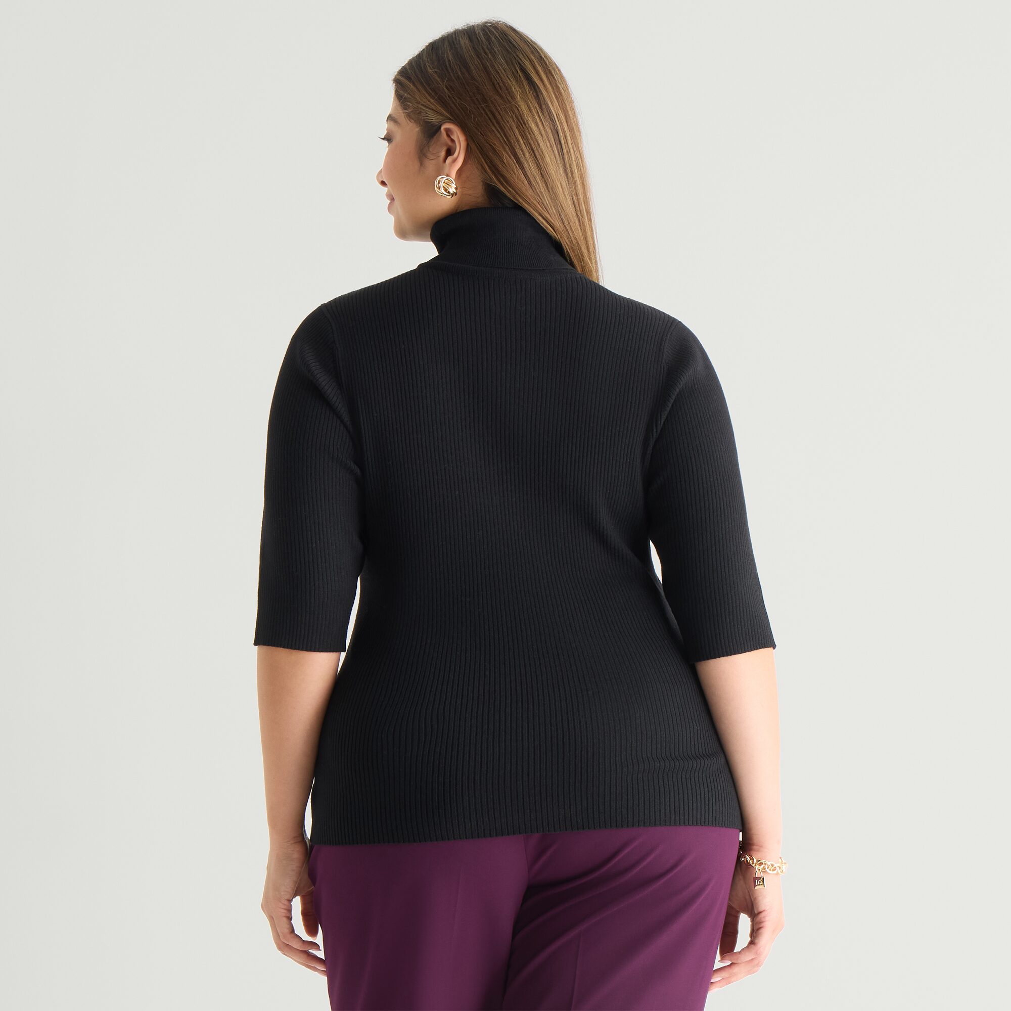 Worthington Plus Womens Turtleneck Elbow Sleeve Pullover Sweater