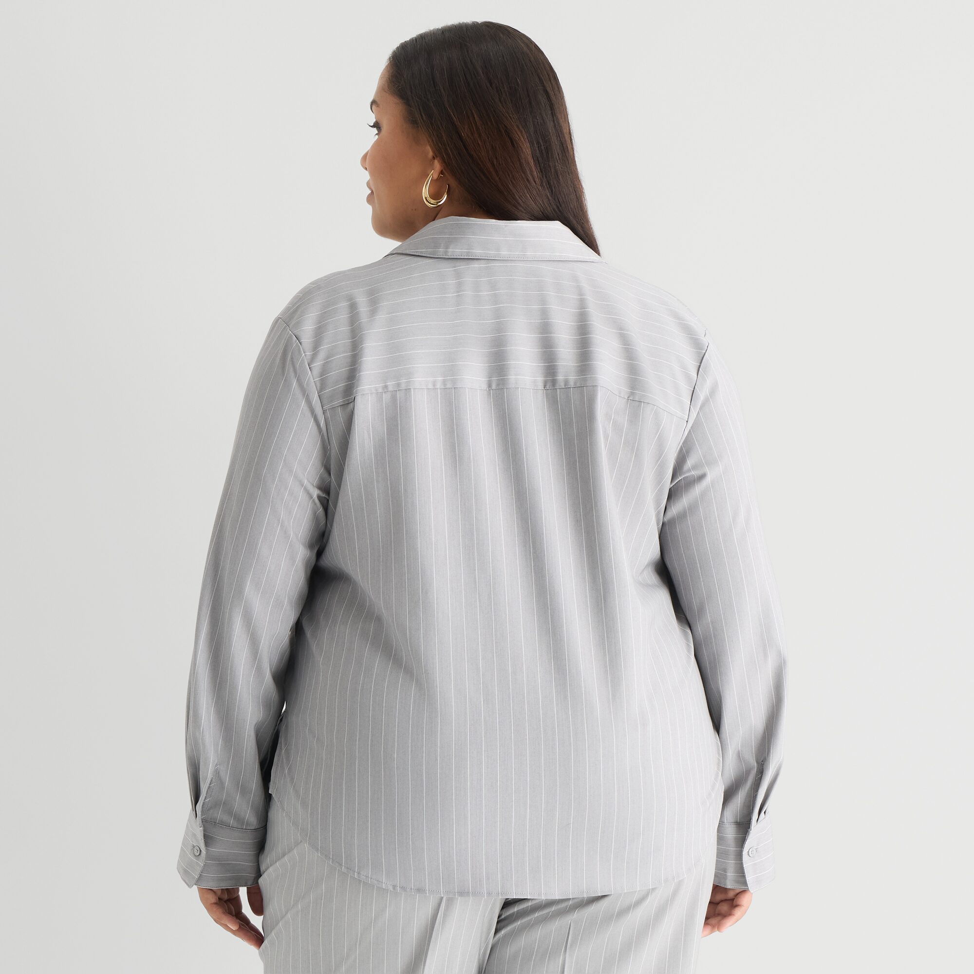 Worthington Womens Plus Cuffed Long Sleeve Oversized Button-Down Shirt