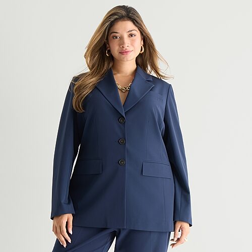 Worthington Womens Plus Regular Fit Blazer In Blue