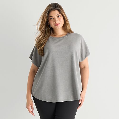Worthington Plus Womens Crew Neck Short Sleeve Pullover Sweater In Gray