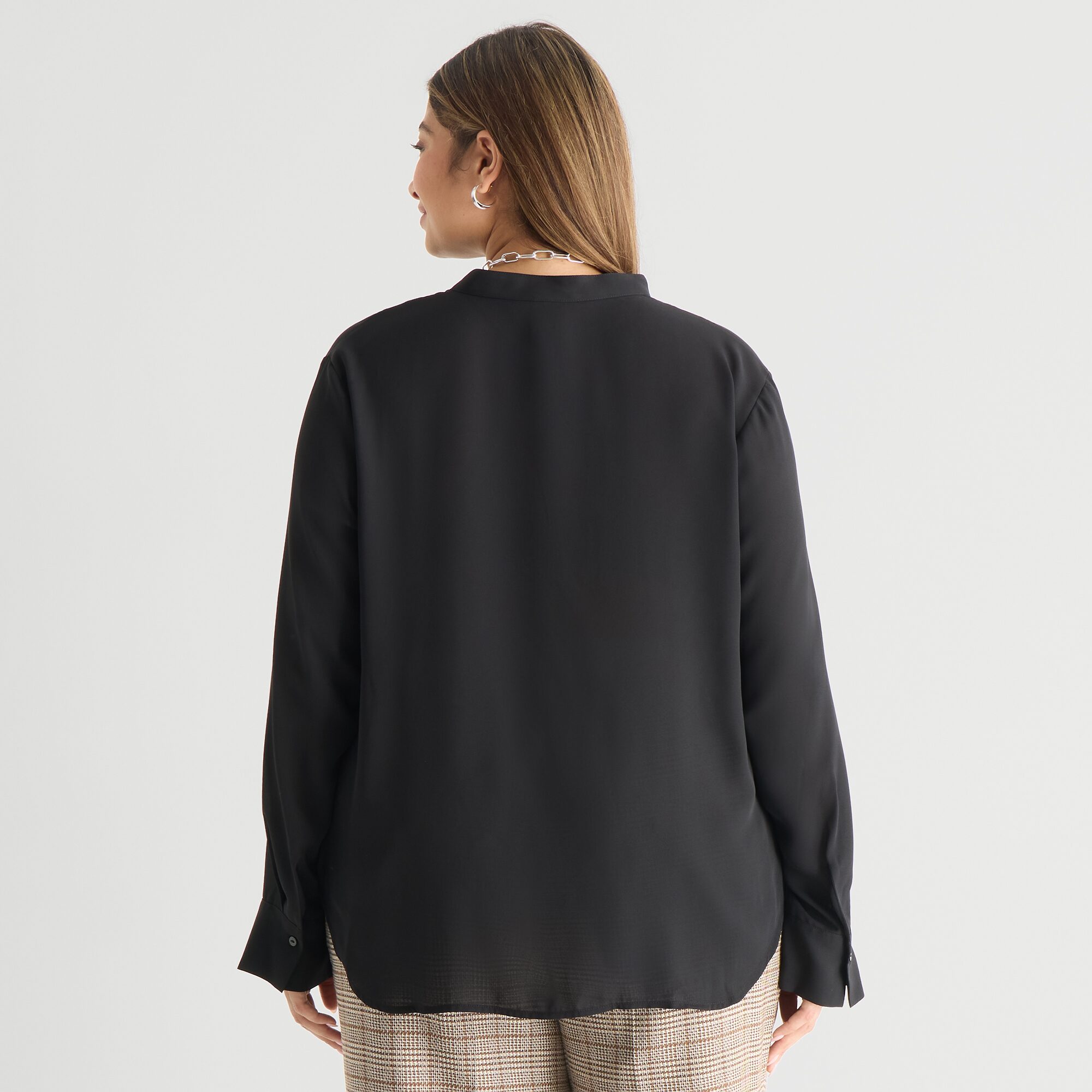 Worthington Womens Plus Henley Neck Long Sleeve Blouse