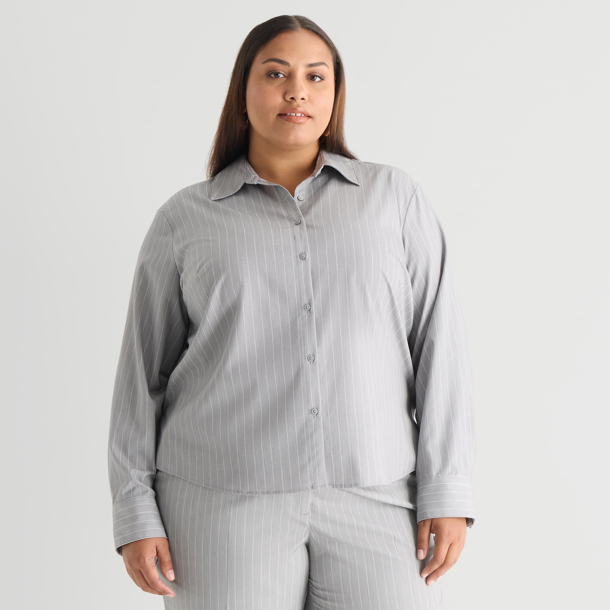 Worthington Womens Plus Cuffed Long Sleeve Oversized Button-Down Shirt