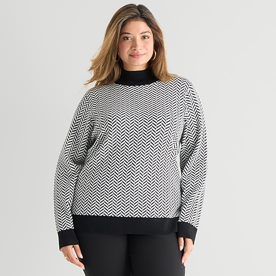 Worthington Plus Womens Mock Neck Long Sleeve Pullover Sweater