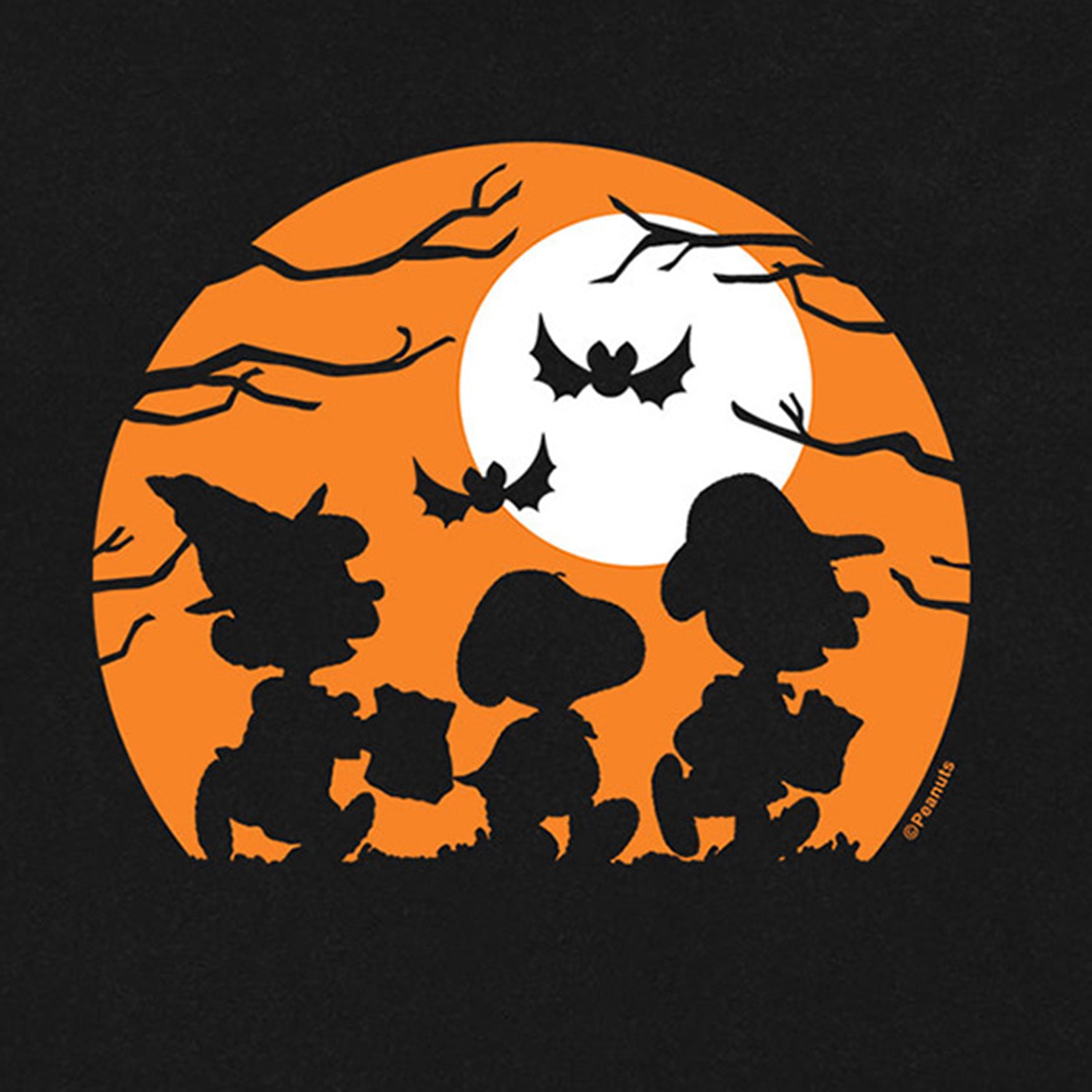 Trick Or Treat Silhouettes Mens Crew Neck Short Sleeve Regular Fit Peanuts Big and Tall Graphic T-Shirt