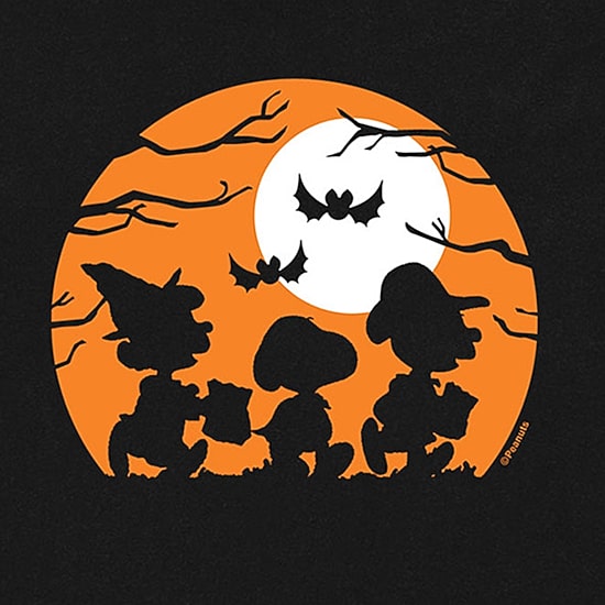 Trick Or Treat Silhouettes Mens Crew Neck Short Sleeve Regular Fit Peanuts Big and Tall Graphic T-Shirt