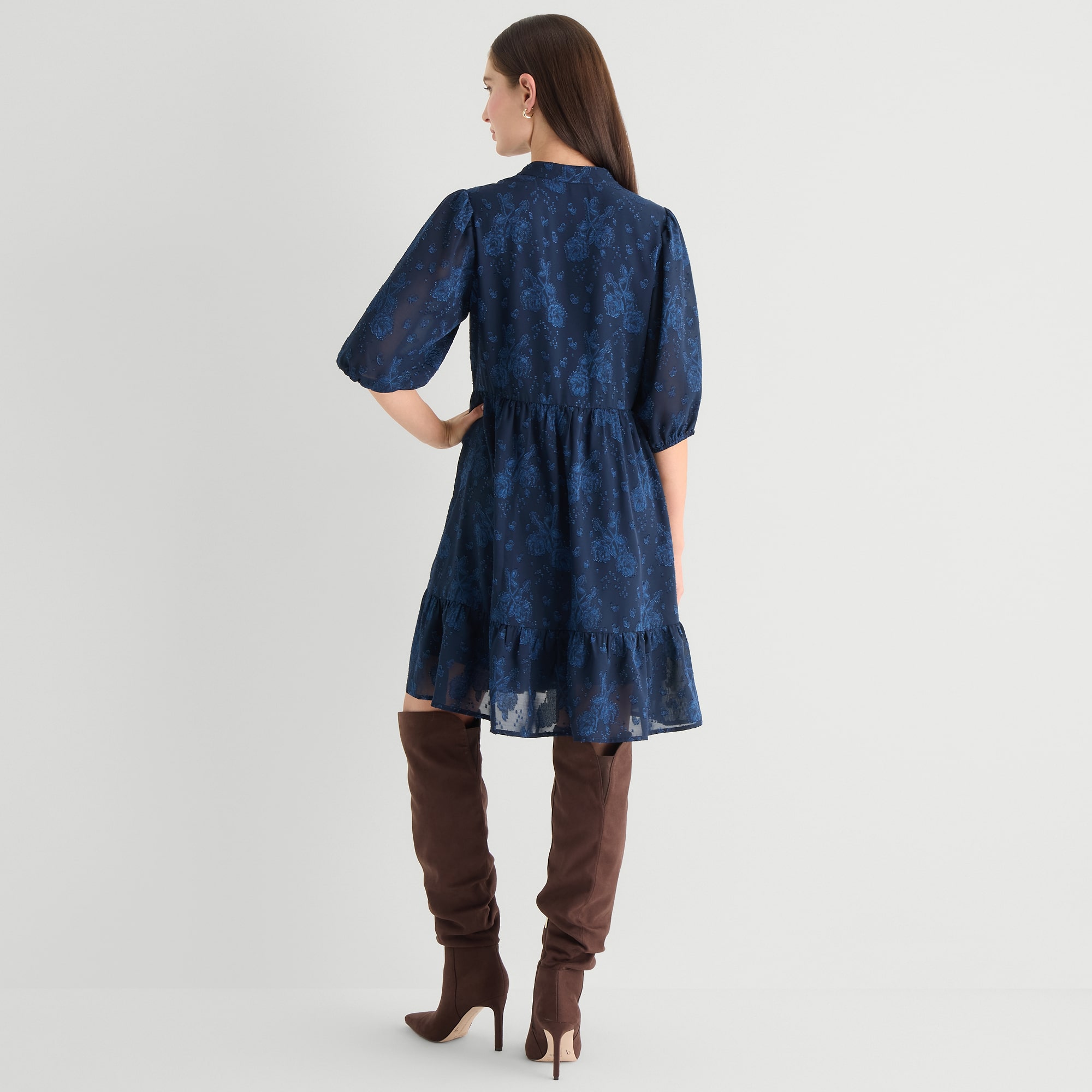 Studio 1 Womens V Neck Long Sleeve Floral Shift Dress