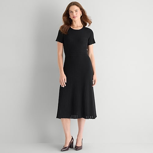Msk Womens Short Sleeve Midi Sweater Dress In Black
