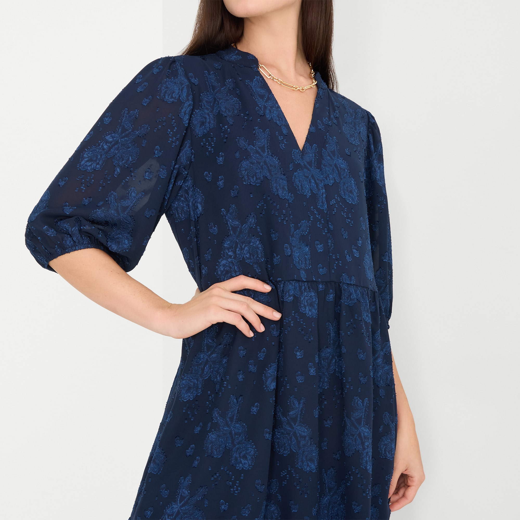 Studio 1 Womens V Neck Long Sleeve Floral Shift Dress