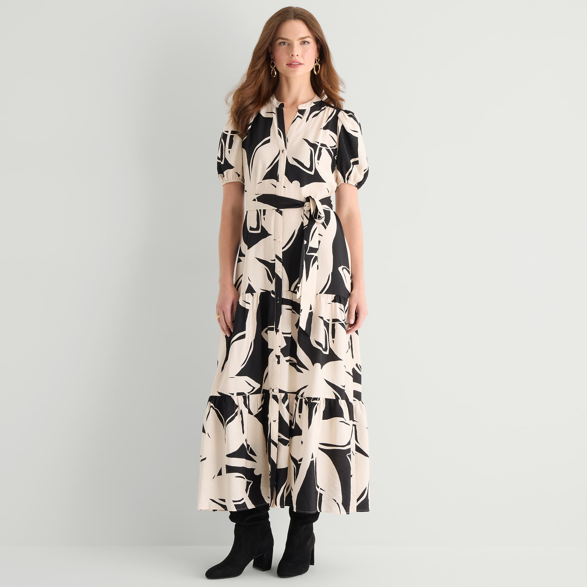 MSK Womens V Neck Short Sleeve Puffed Maxi Dress