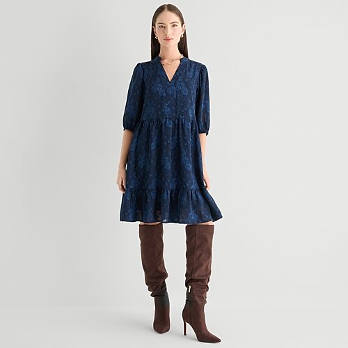 Studio 1 Womens V Neck Long Sleeve Floral Shift Dress In Blue
