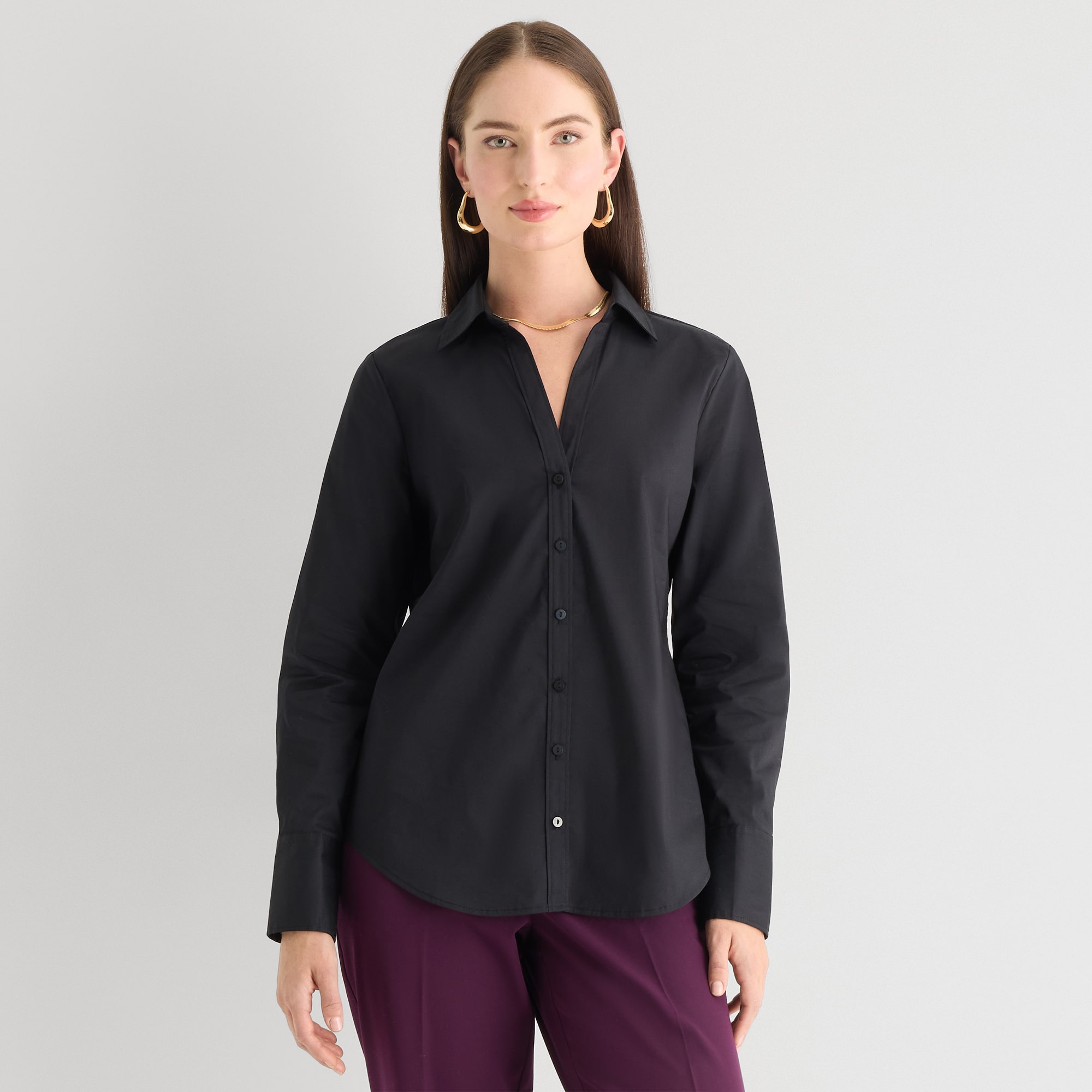 Worthington Womens Cuffed Long Sleeve Regular Fit Poplin Button-Down Shirt