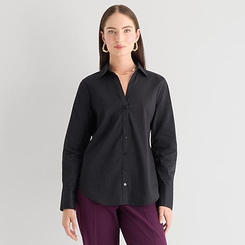 Worthington Womens Cuffed Long Sleeve Regular Fit Poplin Button-down Shirt In Black