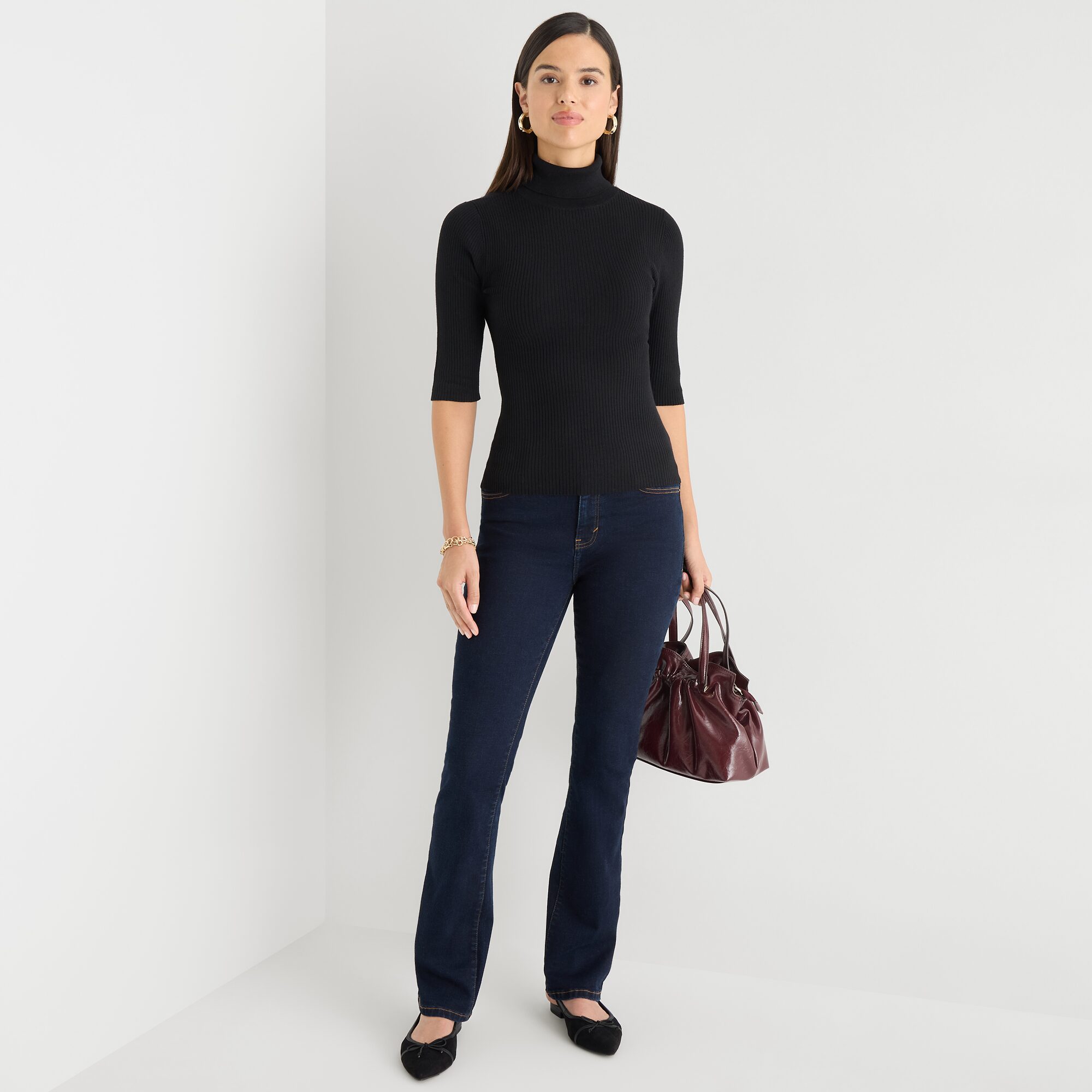 Worthington Womens Turtleneck Elbow Sleeve Pullover Sweater