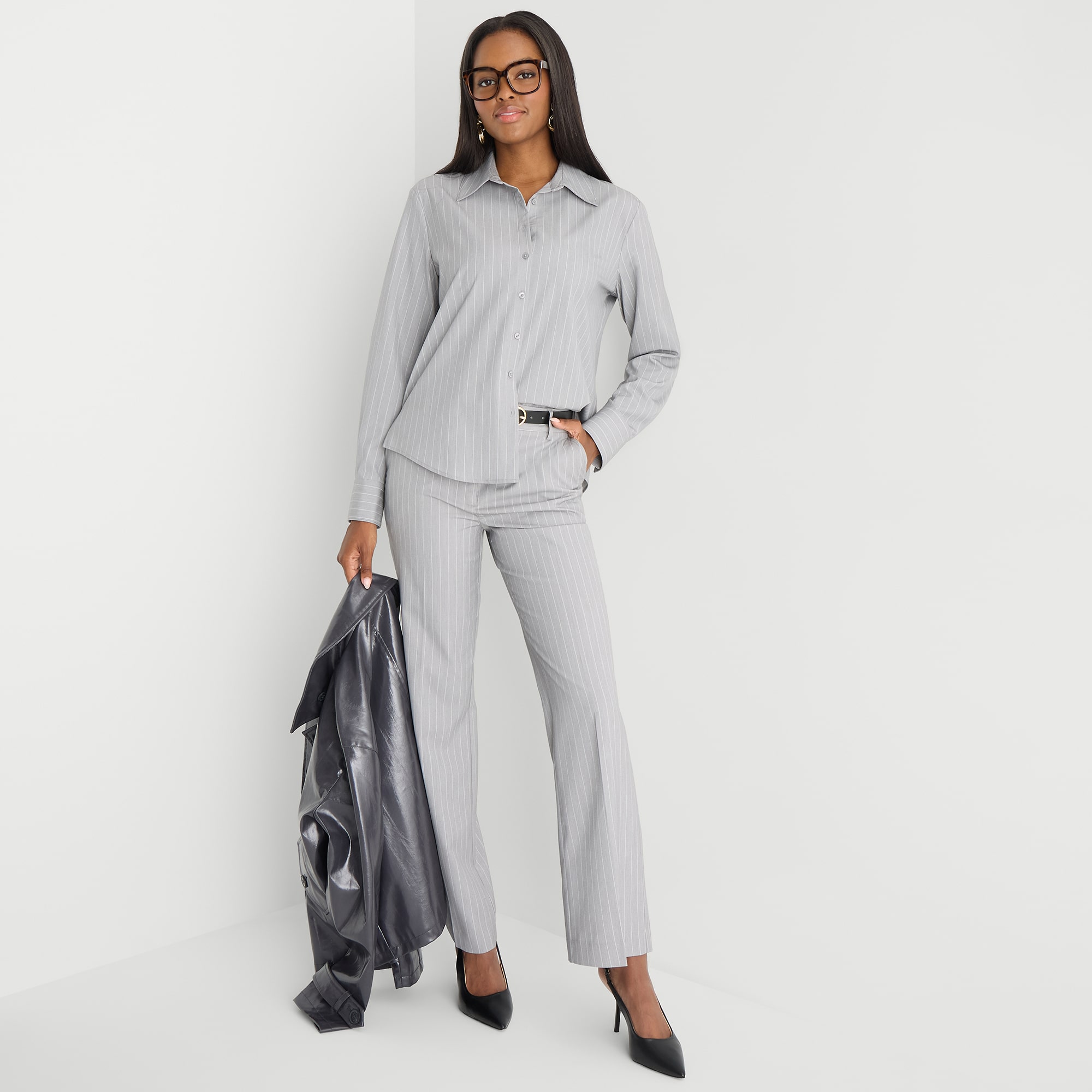 Worthington Womens Cuffed Long Sleeve Oversized Button-Down Shirt