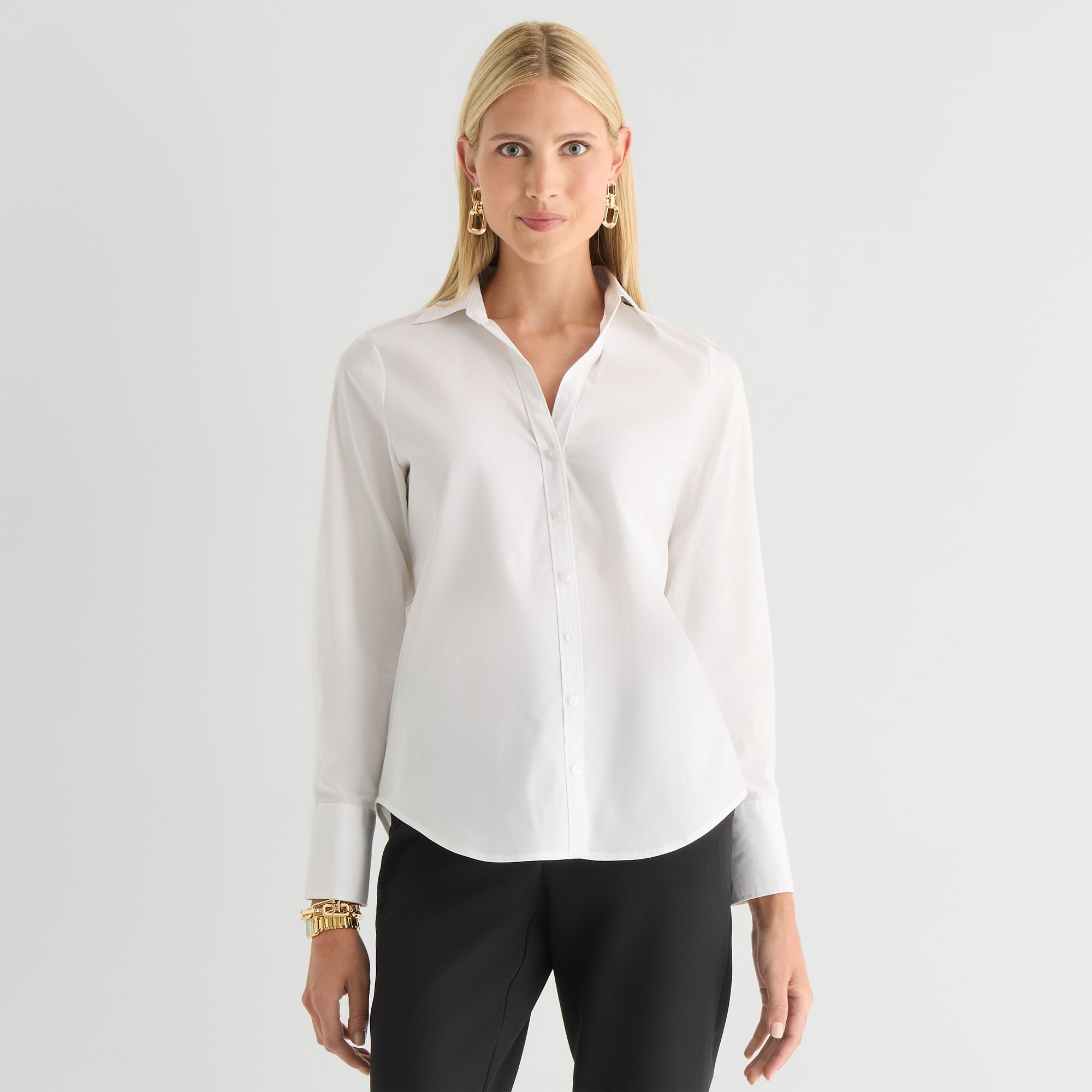 Worthington Womens Cuffed Long Sleeve Slim Fit Poplin Button-Down Shirt