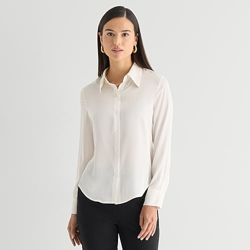 Worthington Womens Cuffed Long Sleeve Slim Fit Button-down Shirt In White