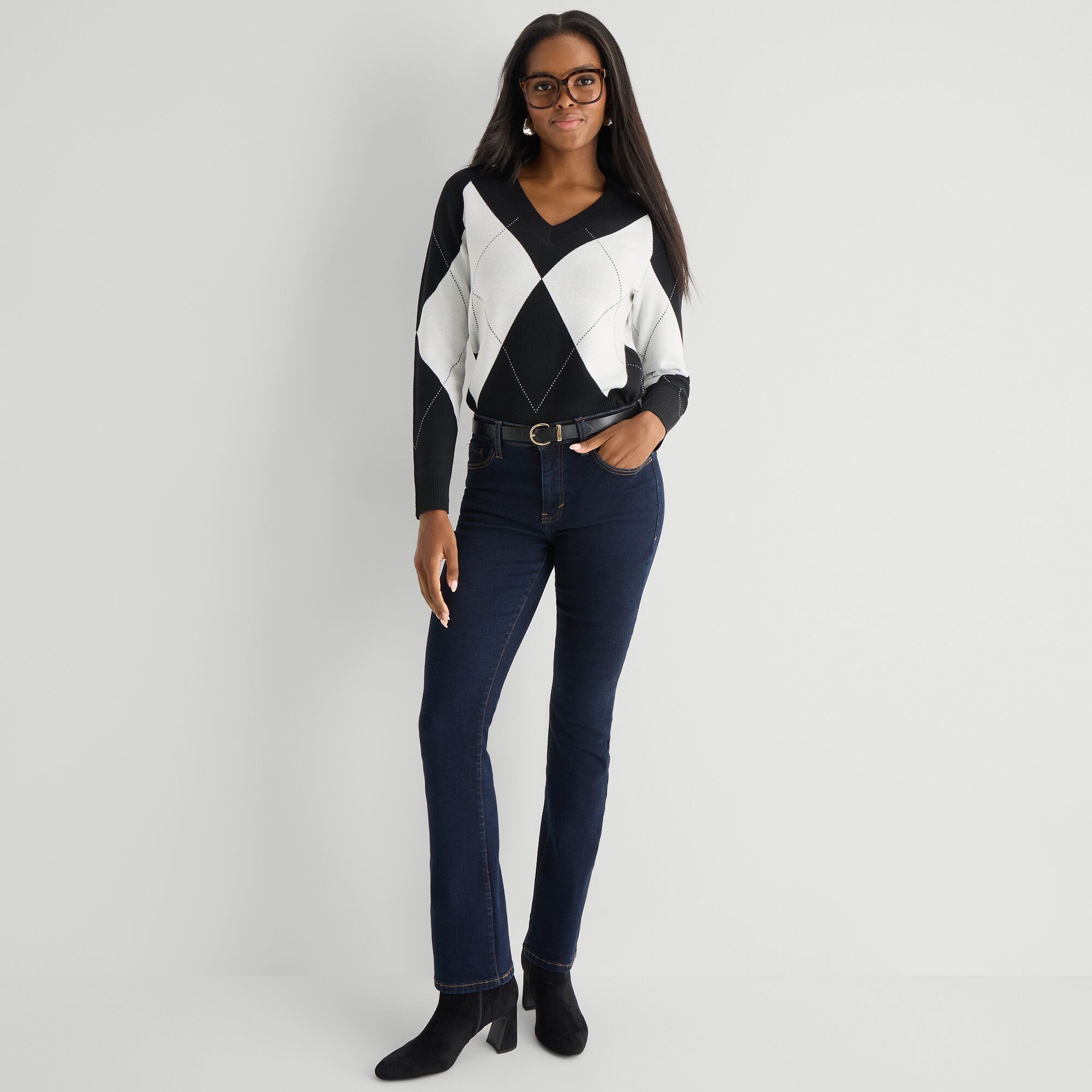 Worthington Womens V Neck Long Sleeve Pullover Sweater
