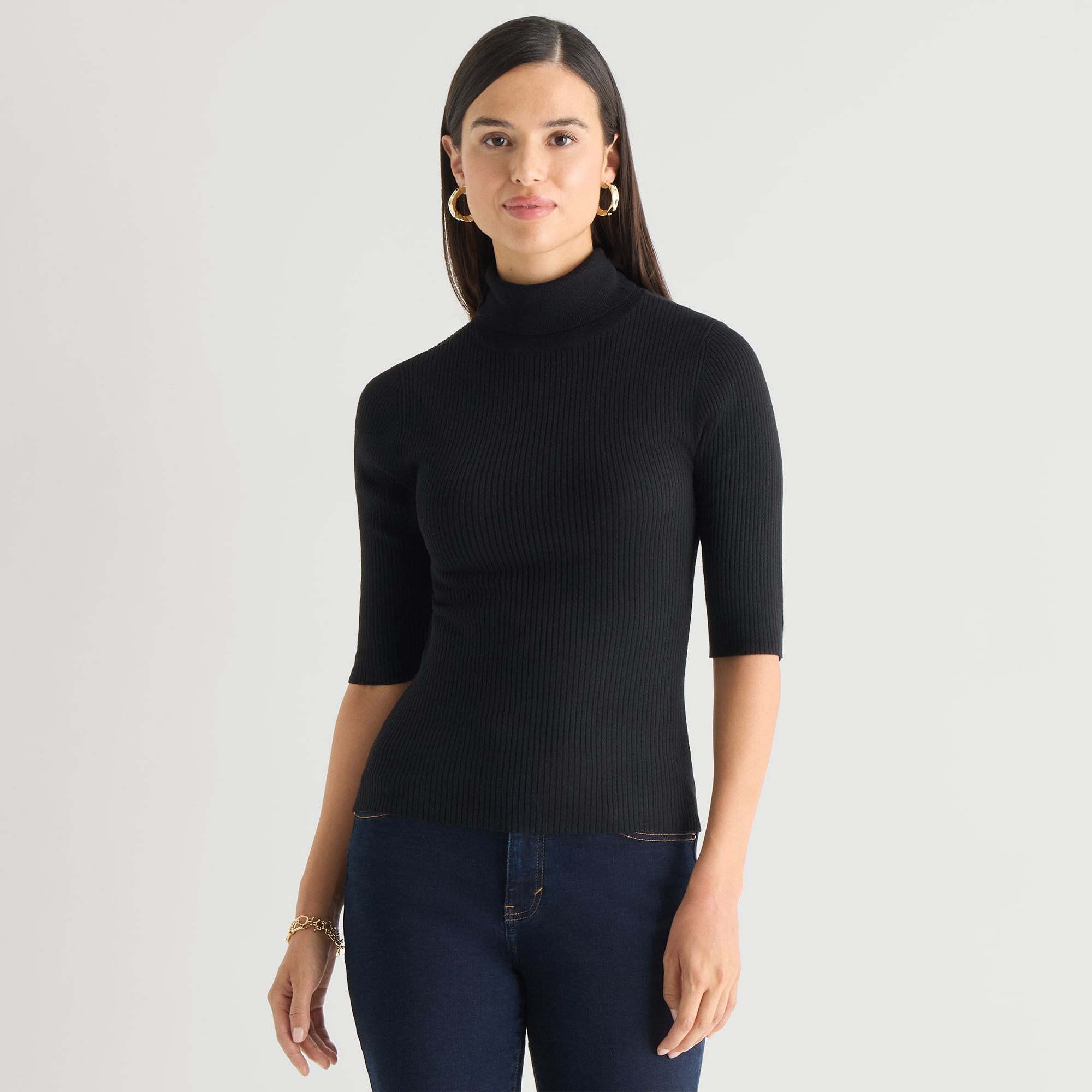 Worthington Womens Turtleneck Elbow Sleeve Pullover Sweater