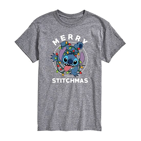Merry Stitchmas Mens Crew Neck Short Sleeve Regular Fit Big and Tall Graphic T-Shirt