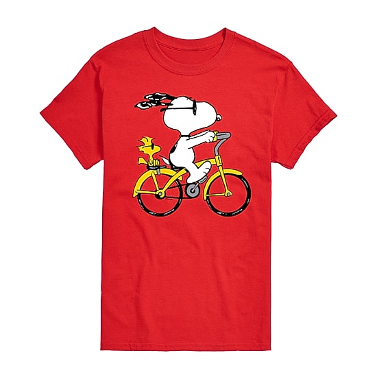 Riding Bike Mens Crew Neck Short Sleeve Regular Fit Peanuts Snoopy Big and Tall Graphic T-Shirt