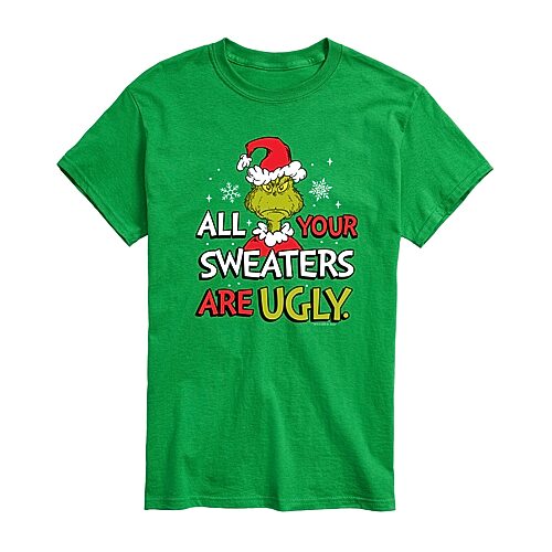 All Your Sweaters Are Ugly Mens Crew Neck Short Sleeve Regular Fit Grinch Big and Tall Graphic T-Shirt, 3x-large, Green
