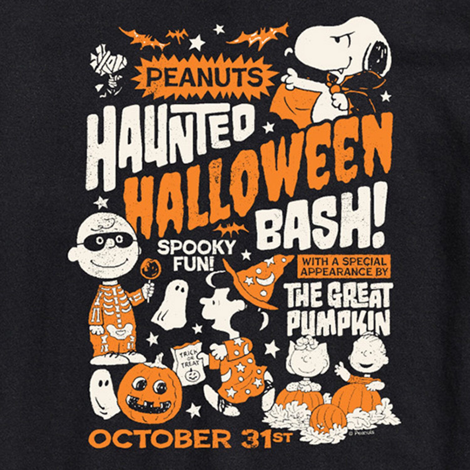 Haunted Halloween Bash Mens Crew Neck Short Sleeve Regular Fit Peanuts Snoopy Big and Tall Graphic T-Shirt