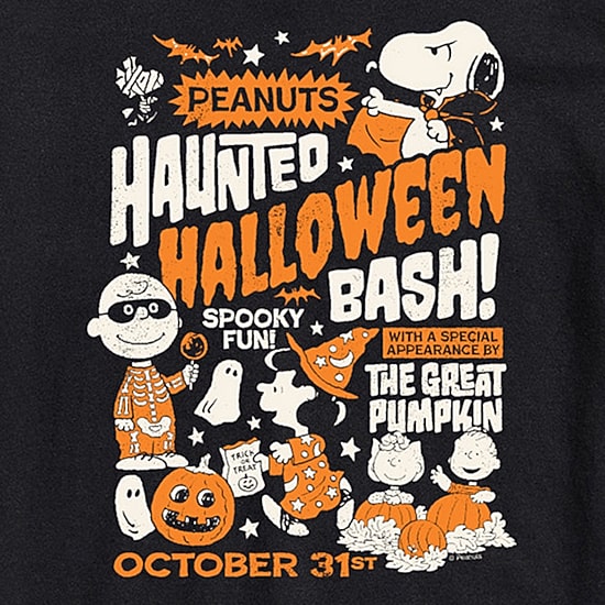 Haunted Halloween Bash Mens Crew Neck Short Sleeve Regular Fit Peanuts Snoopy Big and Tall Graphic T-Shirt
