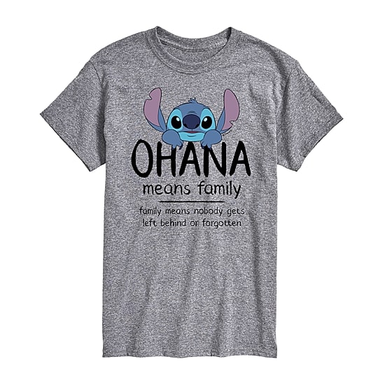 Ohana Means Family Mens Crew Neck Short Sleeve Regular Fit Lilo & Stitch Big and Tall Graphic T-Shirt