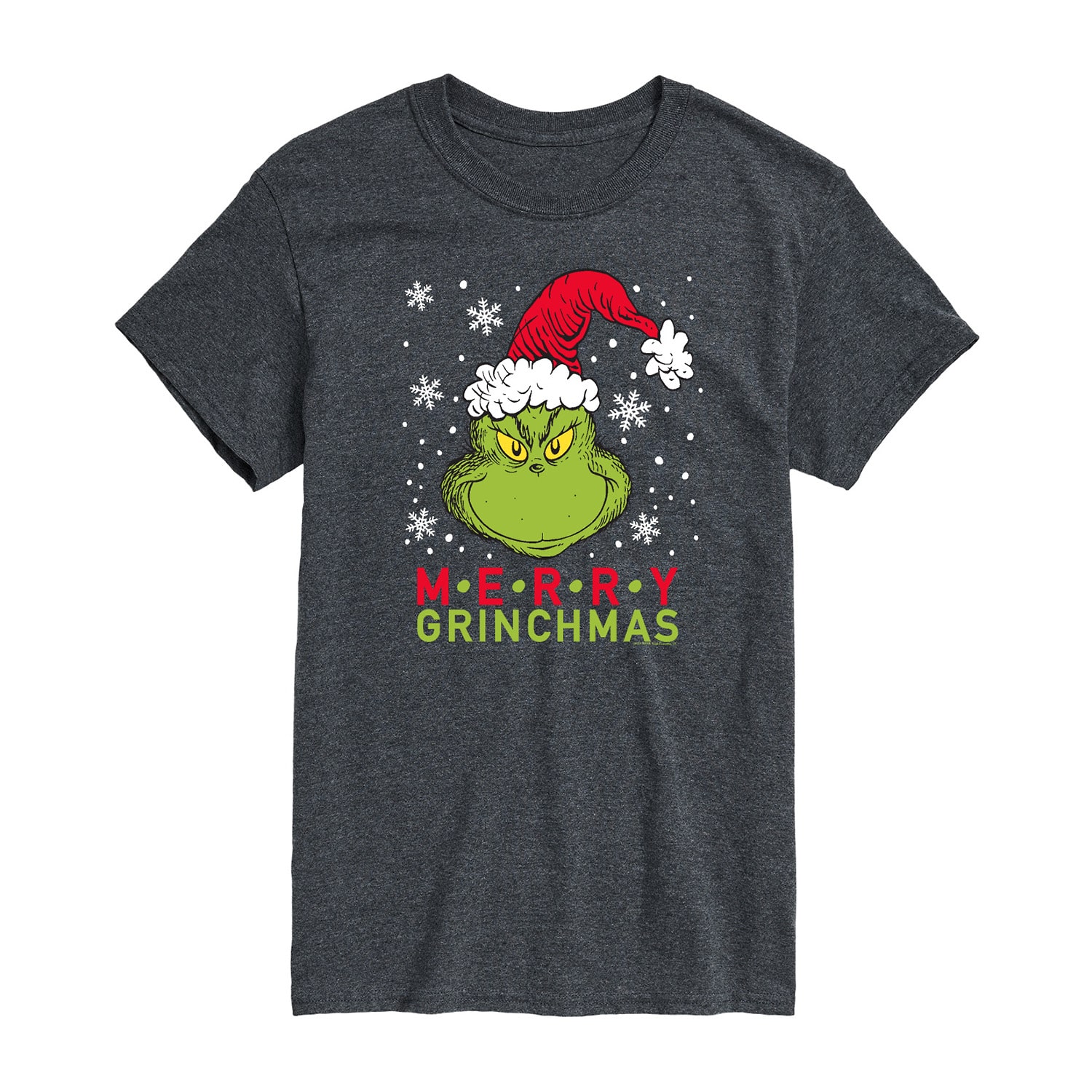 Merry Christmas Santa Mens Crew Neck Short Sleeve Regular Fit Grinch Big and Tall Graphic T-Shirt