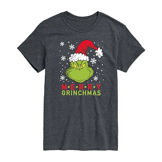 Merry Christmas Santa Mens Crew Neck Short Sleeve Regular Fit Grinch Big and Tall Graphic T-Shirt