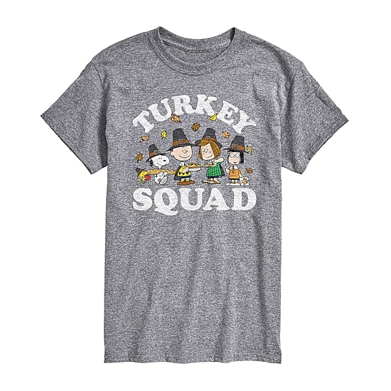 Turkey Squad Distressed Mens Crew Neck Short Sleeve Regular Fit Peanuts Snoopy Big and Tall Graphic T-Shirt