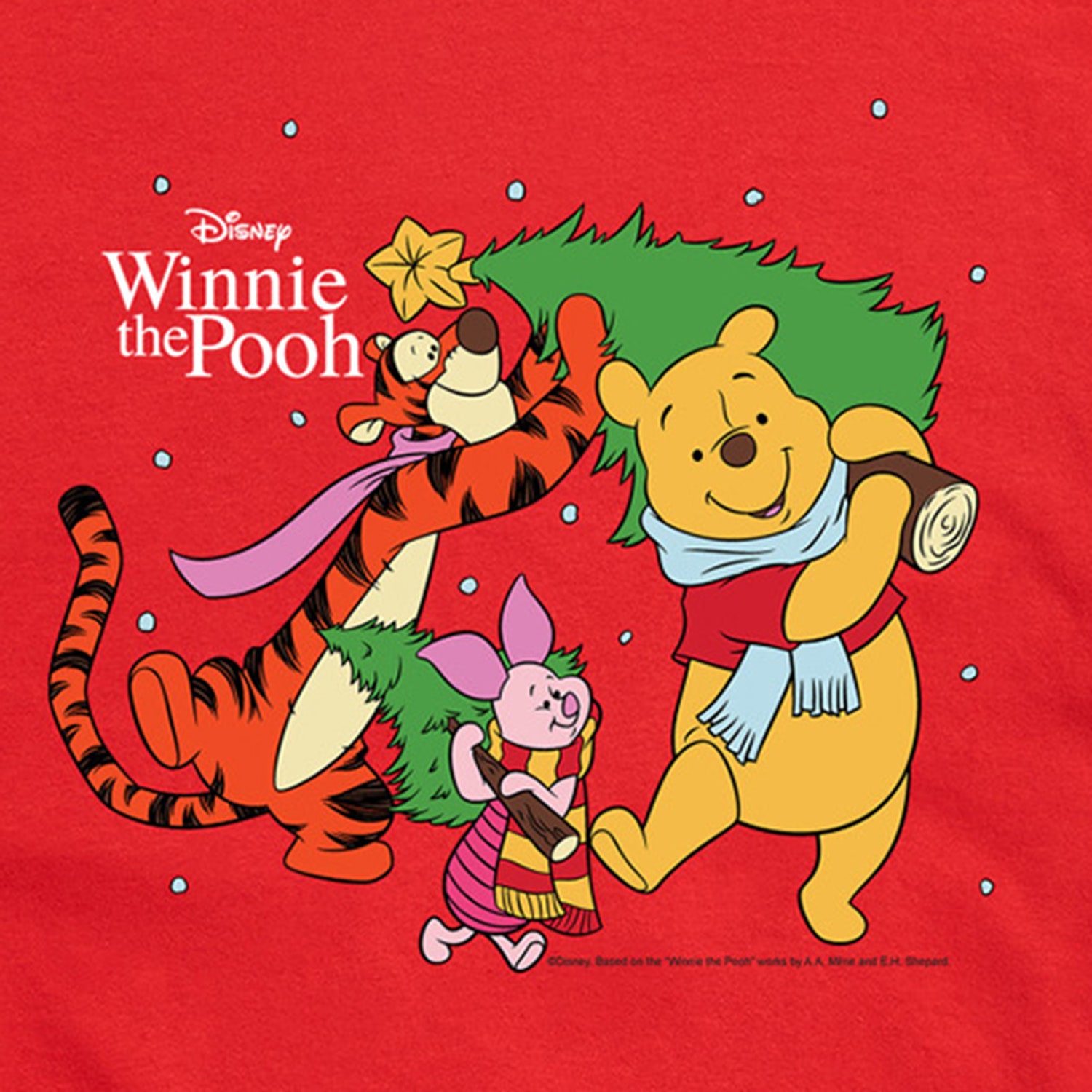 Christmas Trees Mens Crew Neck Short Sleeve Regular Fit Winnie The Pooh Big and Tall Graphic T-Shirt