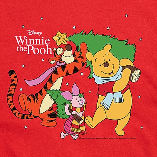 Christmas Trees Mens Crew Neck Short Sleeve Regular Fit Winnie The Pooh Big and Tall Graphic T-Shirt