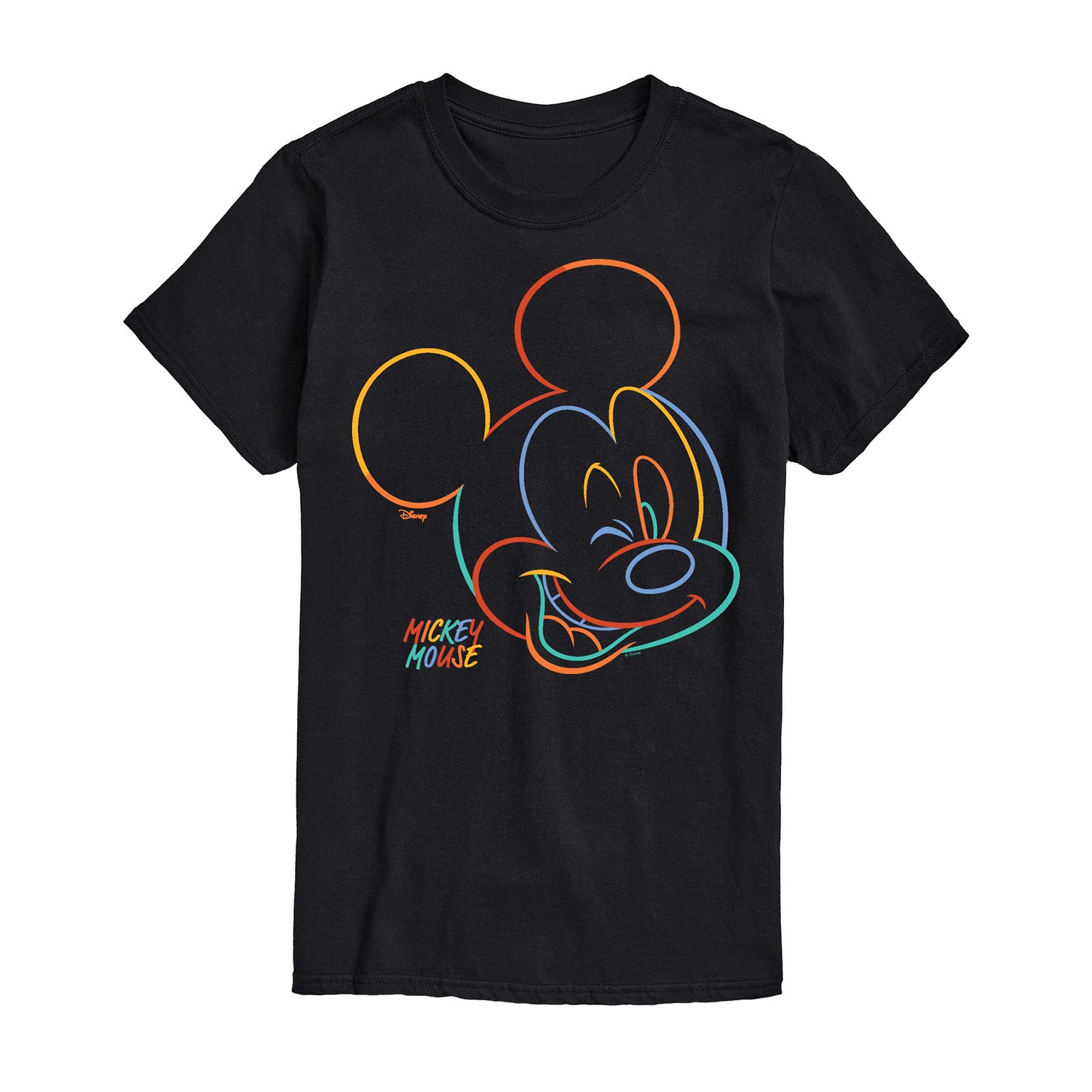 Rainbow Lineart Portrait Mens Crew Neck Short Sleeve Regular Fit Mickey Mouse Big and Tall Graphic T-Shirt