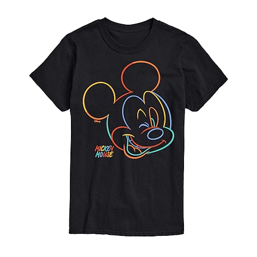 Rainbow Lineart Portrait Mens Crew Neck Short Sleeve Regular Fit Mickey Mouse Big and Tall Graphic T-Shirt, 4x-large Tall, Black