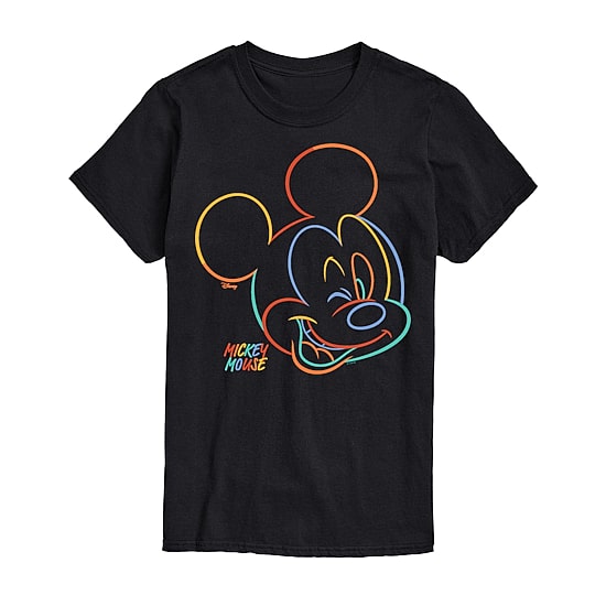 Rainbow Lineart Portrait Mens Crew Neck Short Sleeve Regular Fit Mickey Mouse Big and Tall Graphic T-Shirt