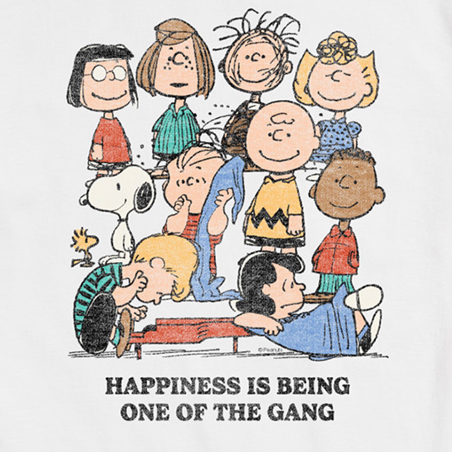One Of The Gang Distressed Mens Crew Neck Short Sleeve Regular Fit Peanuts Snoopy Big and Tall Graphic T-Shirt