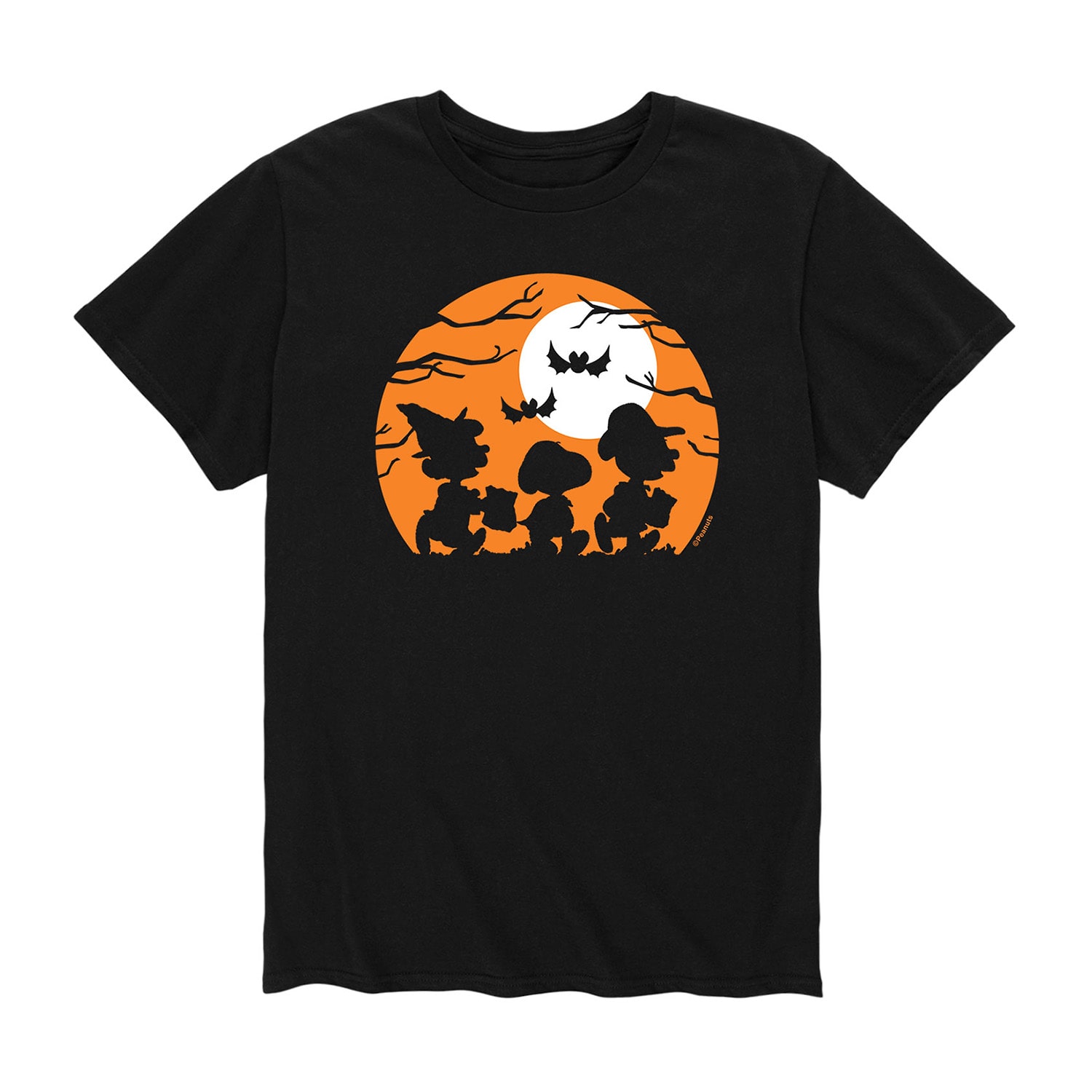 Trick Or Treat Silhouettes Mens Crew Neck Short Sleeve Regular Fit Peanuts Big and Tall Graphic T-Shirt