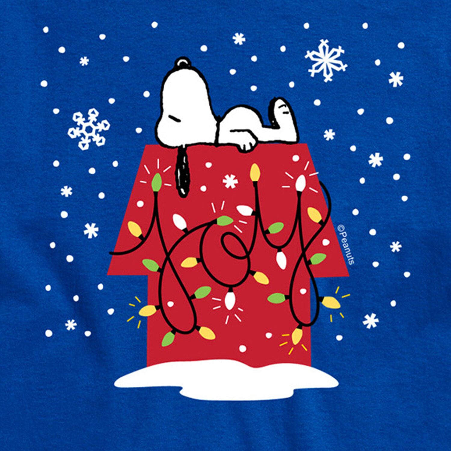 Joy Christmas Lights Mens Crew Neck Short Sleeve Regular Fit Peanuts Snoopy Big and Tall Graphic T-Shirt
