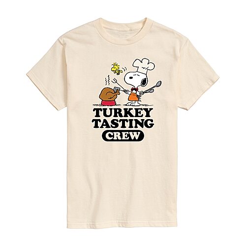 Turkey Tasting Crew Mens Crew Neck Short Sleeve Regular Fit Peanuts Snoopy Big and Tall Graphic T-Shirt, X-large Tall, Beige