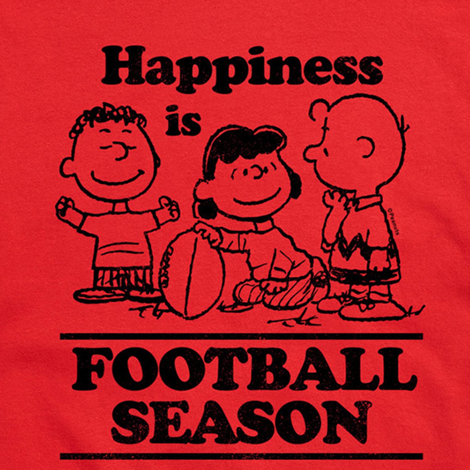 Happiness Is Football Season Distressed Mens Crew Neck Short Sleeve Regular Fit Peanuts Big and Tall Graphic T-Shirt