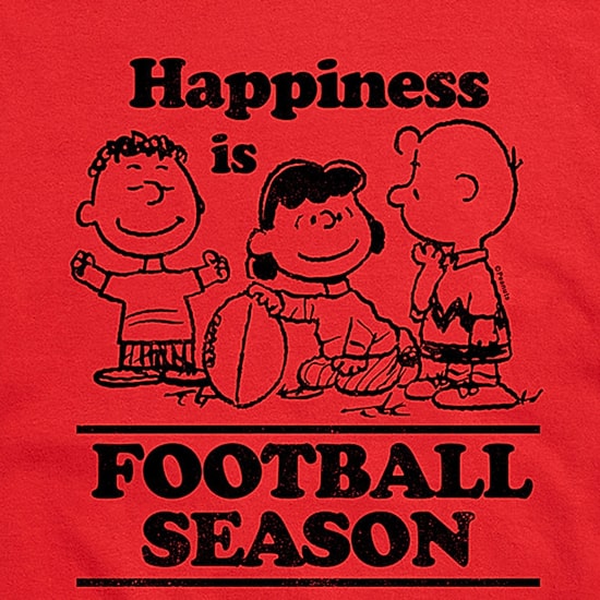 Happiness Is Football Season Distressed Mens Crew Neck Short Sleeve Regular Fit Peanuts Big and Tall Graphic T-Shirt