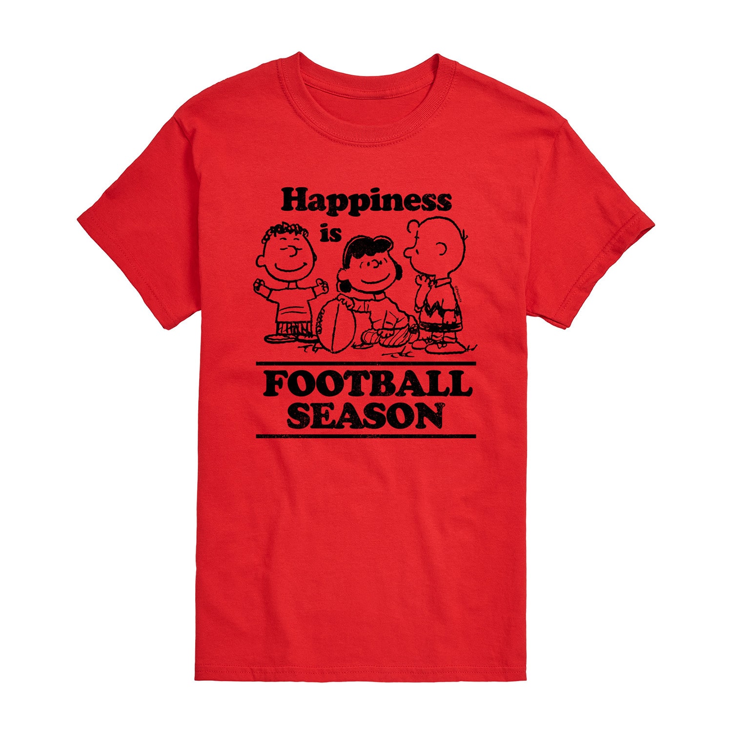 Happiness Is Football Season Distressed Mens Crew Neck Short Sleeve Regular Fit Peanuts Big and Tall Graphic T-Shirt