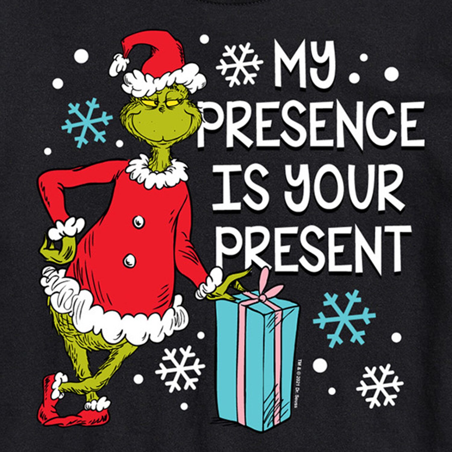 My Presence Is Your Present Mens Crew Neck Short Sleeve Regular Fit Grinch Big and Tall Graphic T-Shirt